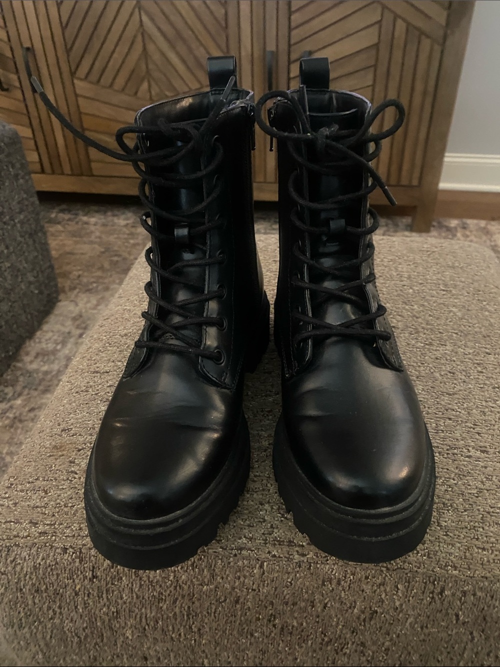 a new day Black Lace-Up Platform Combat Boots